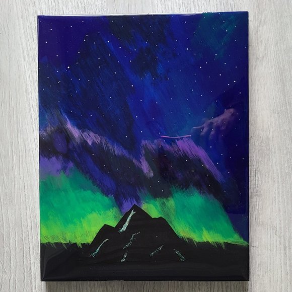 Hand Crafted Other - Original Art, Northern Lights, Acrylic Painting With Resin